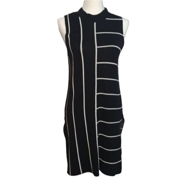 Topshop Women's Size 8 (UK 12) Black & White Striped Sleeveless Knit Dress - Picture 1 of 6